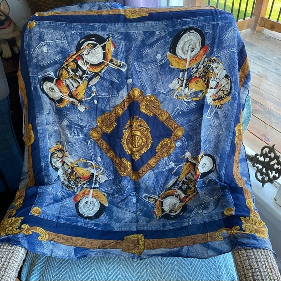 RARE NWT Bill Blass Vintage Silk Square Motorcycle Scarf NOS Deadstock Biker - Picture 2 of 5